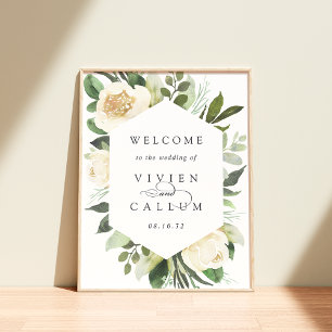 Affiche Ivory Bloom Aquarelle Floral Mariage Bienvenue