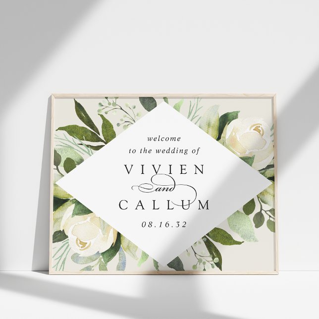 Affiche Ivory Bloom | Aquarelle Floral Mariage Bienvenue (Créateur téléchargé)