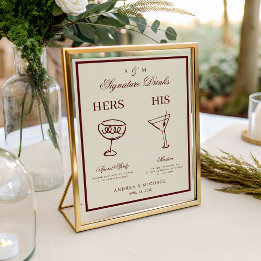 Affiche Ivory & Burgundy Retro Signature Drinks Sign