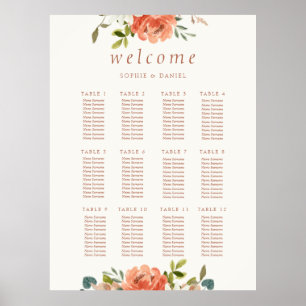 Affiche Ivory Floral Aquarelle 12 Table Mariage