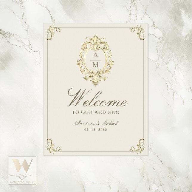 Affiche Ivory Gold Baroque Wedding Welcome (Créateur téléchargé)