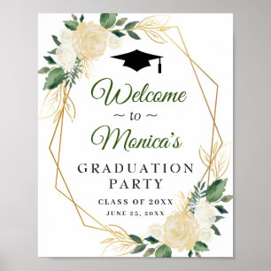 Affiche Ivory Golden Floral Welcome Graduation Party