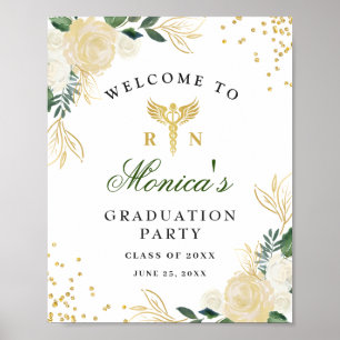 Affiche Ivory Golden Floral Welcome Graduation Party