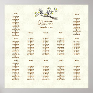 Affiche Ivory Vintage Birds Yellow Bloom Seating 12 Tables