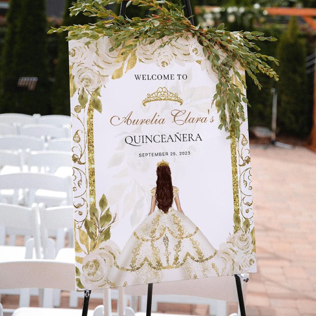 Affiche Ivory White Princess Floral Quinceanera Anniversai (Créateur téléchargé)