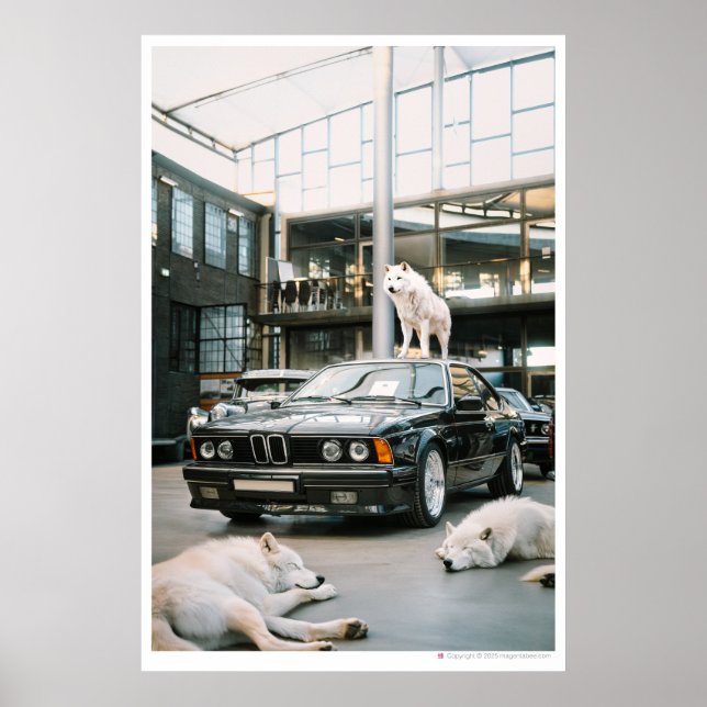 Affiche Ivory Wolf Chroma | Wolfs et une voiture (Devant)