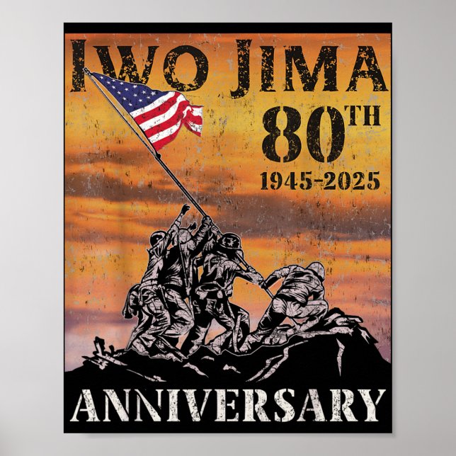Affiche Iwo Jima 80e Anniversaire Wwii Vétéran Drapeau amé (Devant)