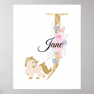 Affiche J lettre monogramme personnalisé avec poney
