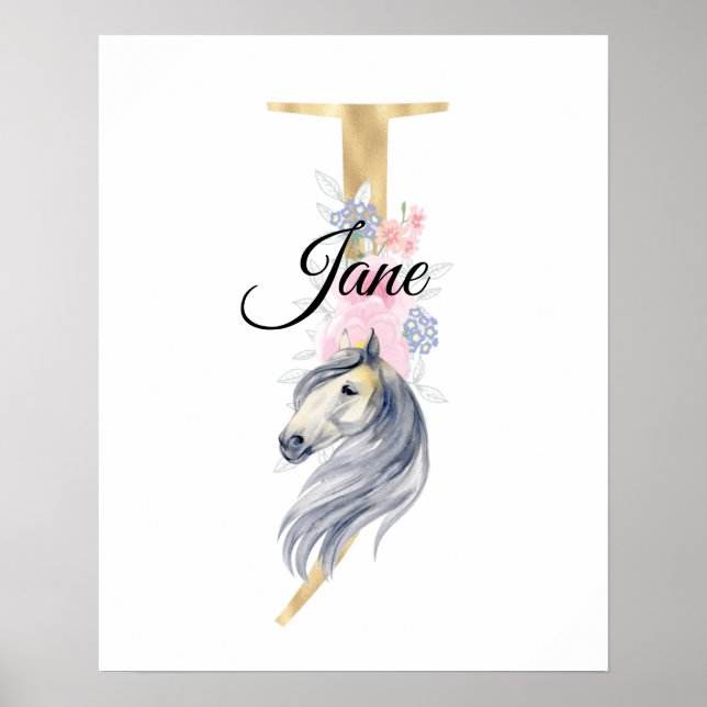 Affiche J lettre nom personnalisé monogramme avec cheval (Devant)