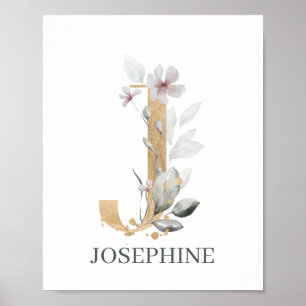 Affiche J Monogram Floral Personnalisé