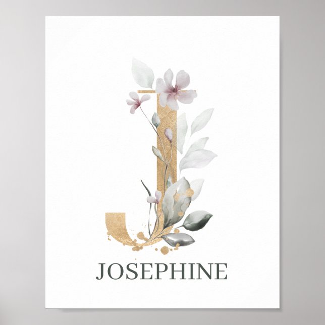 Affiche J Monogram Floral Personnalisé (Devant)