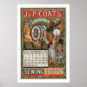 Affiche J P Coats coudre Coton Vintage Publicité