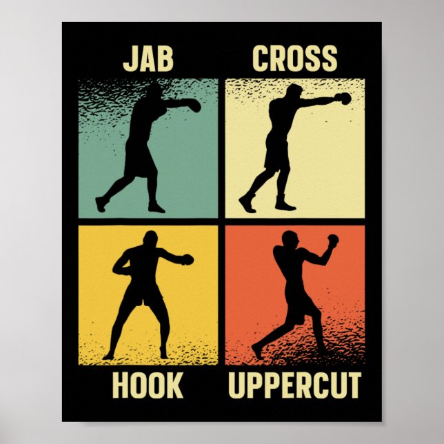 Affiche Jab Cross Hook Uppercut - Boxe Moves Graphic Gri (Devant)