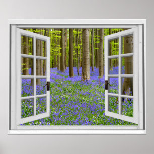 Affiche Jacinthes et arbres vue fausse fenêtre