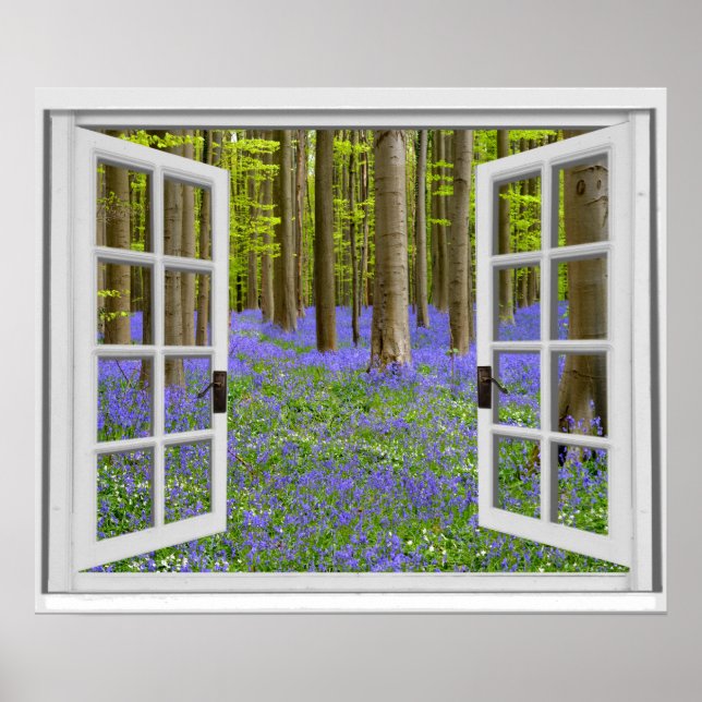 Affiche Jacinthes et arbres vue fausse fenêtre (Devant)