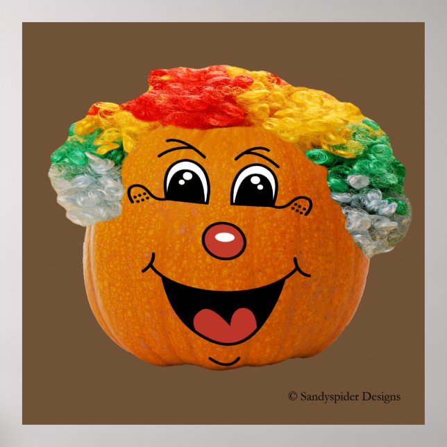 Affiche Jack o' Lantern Clown Face, Citrouille d'Halloween (Devant)