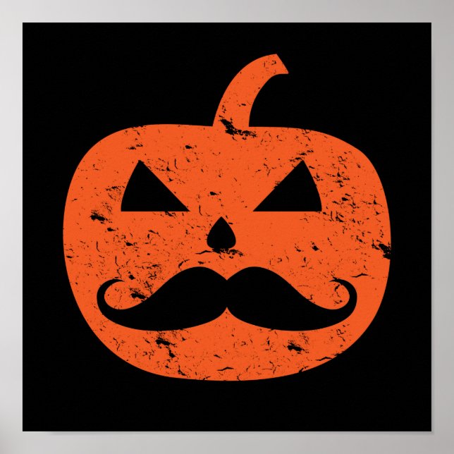 Affiche Jack-o'-lantern Mustache Citrouille Funny Hallowee (Devant)