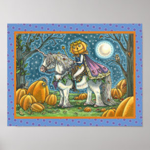 AFFICHE JACK-O'-LANTERN PRINCE SUR SON UNICORN MAGIQUE PON