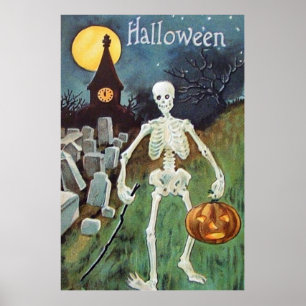 Affiche Jack O'Lantern Citrouille Skeleton Cimetière