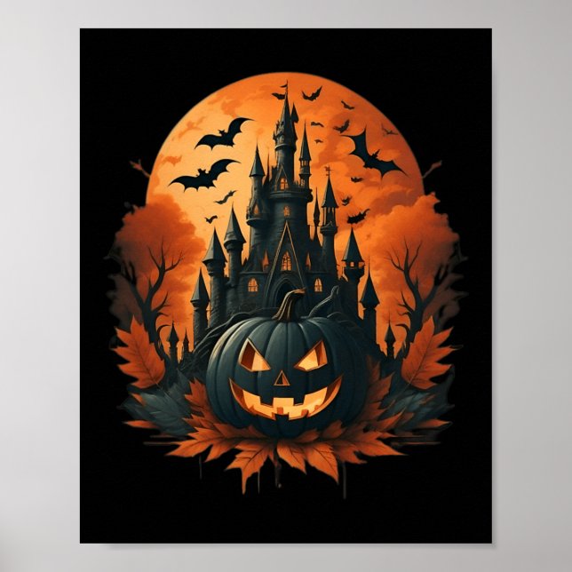 Affiche Jack O'Lantern Face Halloween Citrouille Éffrayant (Devant)