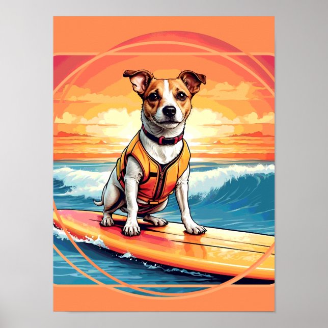 Affiche Jack Russel Terrier Surfing (Devant)