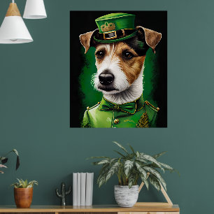 Affiche Jack Russell Chien en robe de fête St. Patrick