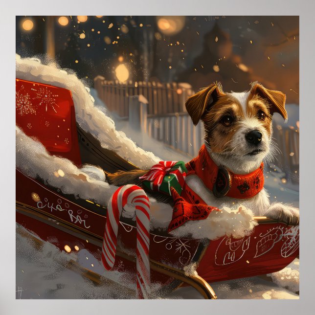 Affiche Jack Russell Chien Festive de Noël (Devant)