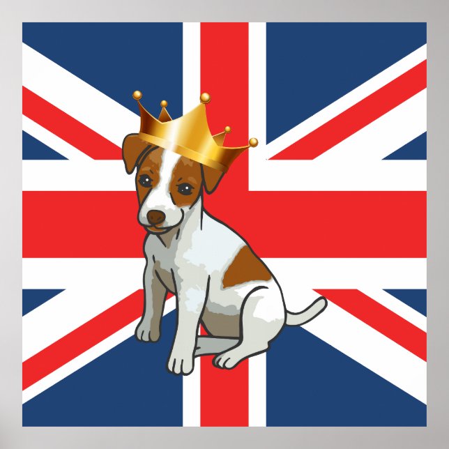 Affiche Jack Russell mignon portant une couronne et un Uni (Devant)
