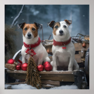 Affiche Jack Russell Snowy Sleigh Décor de Noël