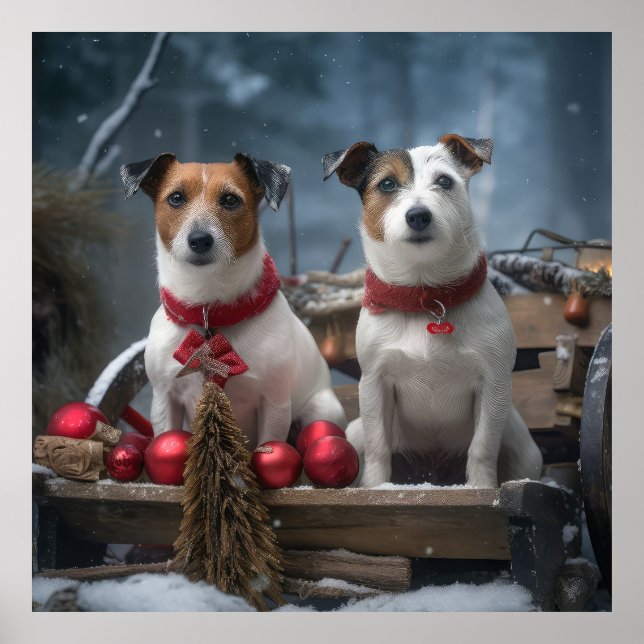 Affiche Jack Russell Snowy Sleigh Décor de Noël (Devant)