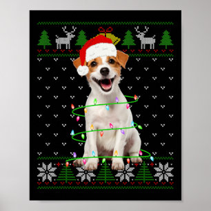 Affiche Jack Russell Terrier Chien Noël Arbre Lumières Cou