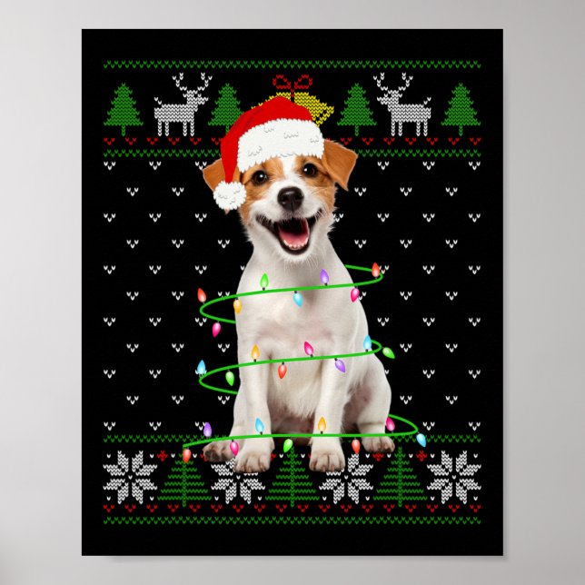 Affiche Jack Russell Terrier Chien Noël Arbre Lumières Cou (Devant)