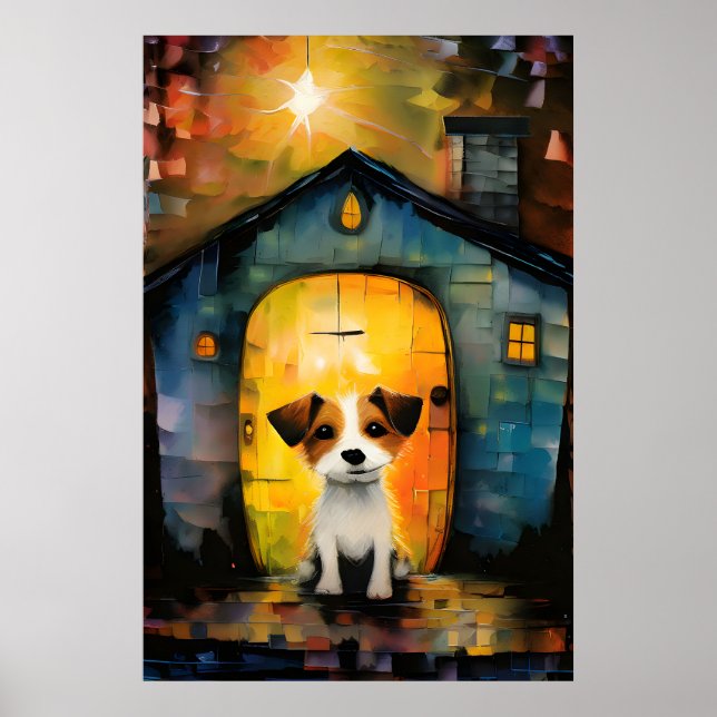 Affiche Jack Russell Terrier Puppy dans sa maison conforta (Devant)