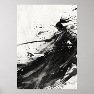 Affiche Jack Samurai dynamique en noir et blanc