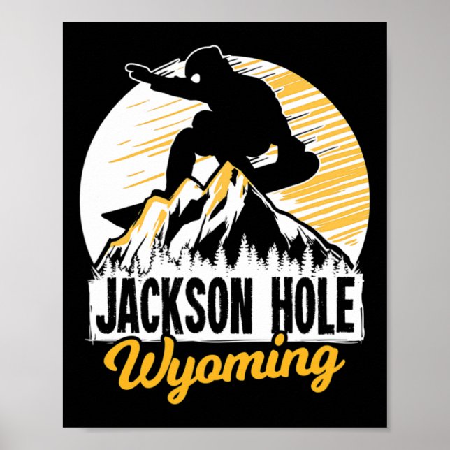 Affiche Jackson Hole Wyoming Snowboard Cadeau Pour Un Snow (Devant)
