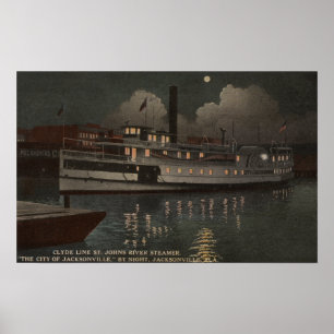 Affiche Jacksonville, FL - Vue nocturne St. Johns River