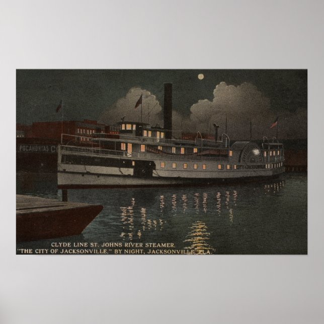Affiche Jacksonville, FL - Vue nocturne St. Johns River (Devant)