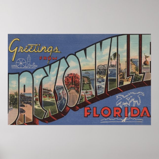 Affiche Jacksonville, Floride - Scènes de grandes lettres (Devant)