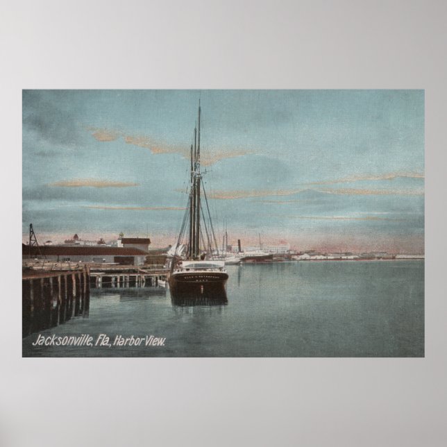 Affiche Jacksonville, Floride - Vue du port avec (Devant)