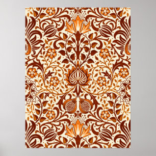 Affiche Jacobean Floral Damask, Beige and Chocolate Brown