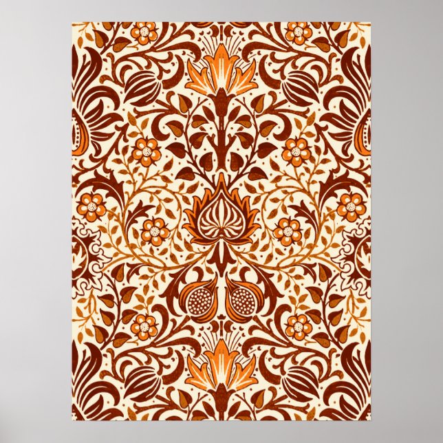 Affiche Jacobean Floral Damask, Beige et Chocolat Brown (Devant)