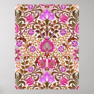 Affiche Jacobean Floral Damask, Pink, Violet and Brown