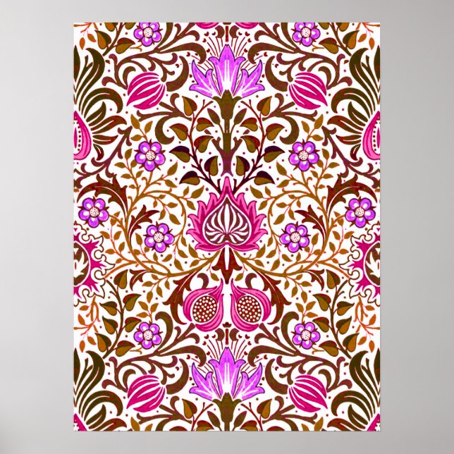 Affiche Jacobean Floral Damask, rose, violet et Brown (Devant)