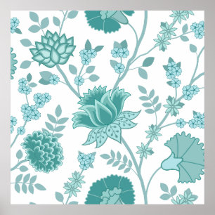 Affiche Jacobean Floral Lg Motif Teintures sur blanc