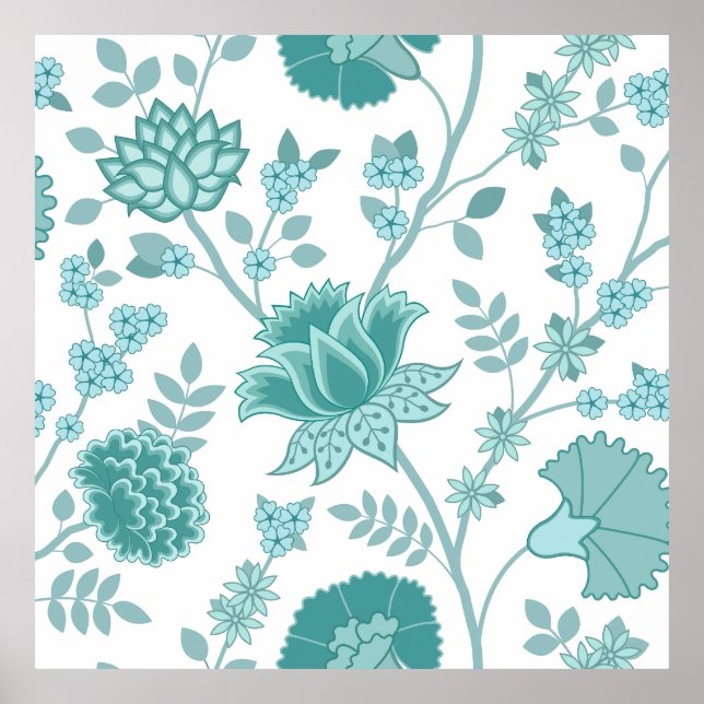Affiche Jacobean Floral Lg Motif Teintures sur blanc (Devant)