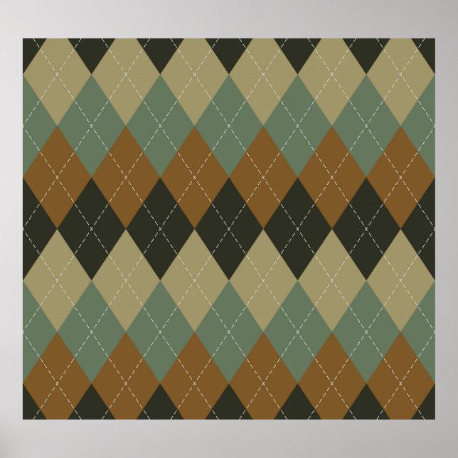 Affiche Jacquard Automne : Brown-vert Rhombus Chic (Devant)