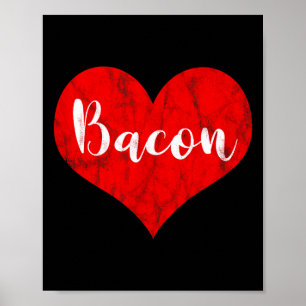 Affiche J'adore Bacon Rouge Coeur Foodie Vintage Saint Val