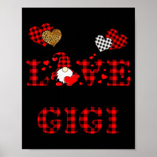 Affiche J'adore être un Gigi Gnomes Rouge Carreaux de cœur