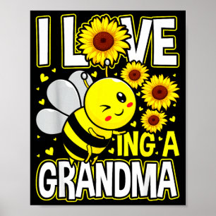 Affiche J'adore être une abeille grand-mère tournesol, fêt