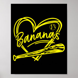 Affiche J'adore la Baseball de Banane Jaune pour l'Été